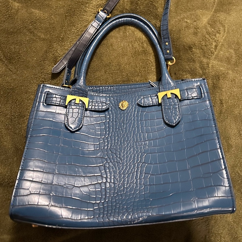 Elegant Anne Klein Blue Crocodile-Embossed Handbag